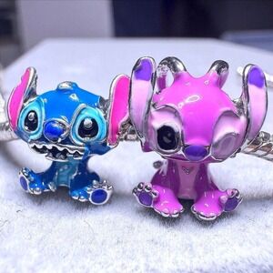 Disney Lilo Stitch Angel Charm Bracelet Blue Pink Charm fits PANDORA